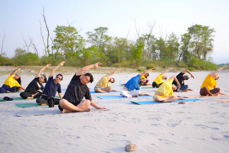 Outdoor yoga near by ganga river